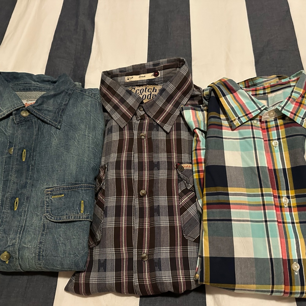 Lot of 3 long sleeve button down shirts, scotch & soda, lands end, gap diff size